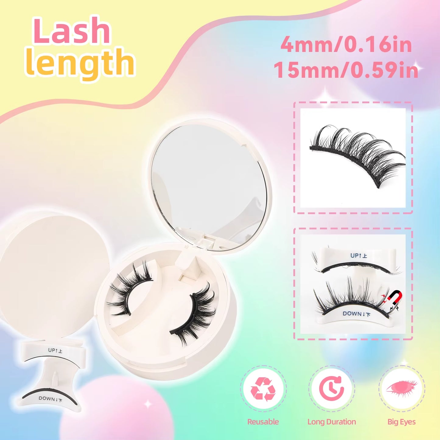Magnetic Eyelashes with Applicator 1 Pairs Natural Look Magnetic Lashes No Glue Needed Reusable Eyelashes Soft with Applicator