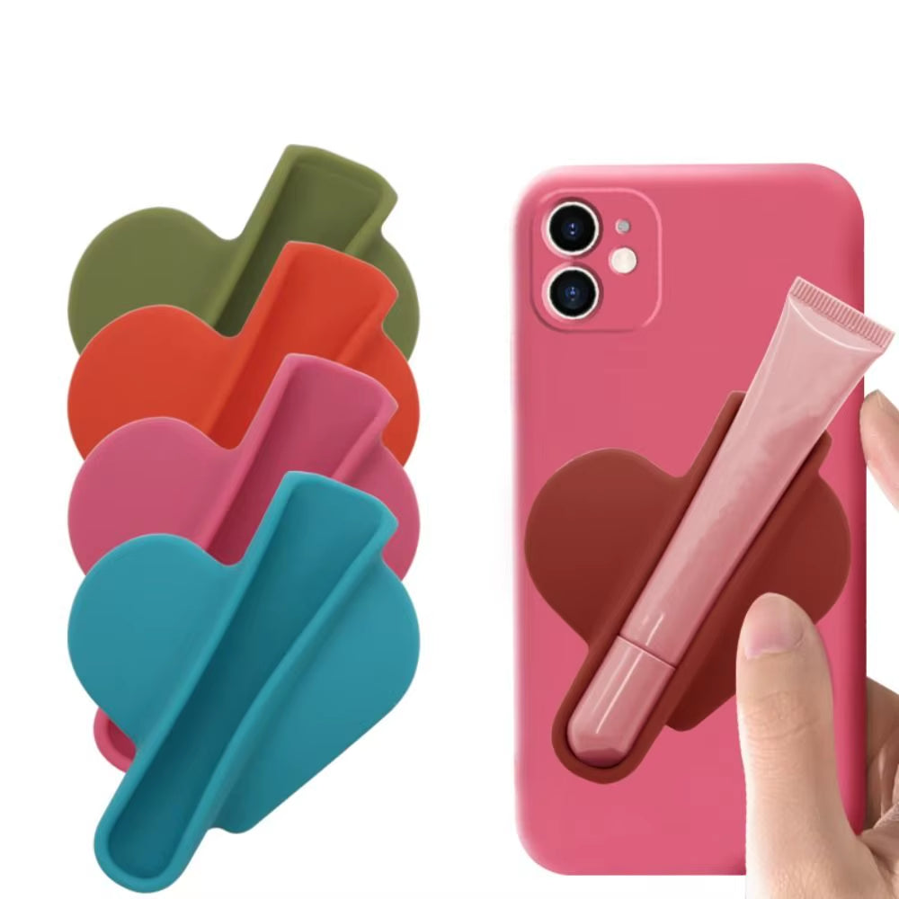 Heart Shaped Mobile Phone Case Phone Lipstick Holder Soft Silicone Protective Case Women Girl Lip Glaze Back Stick Holder