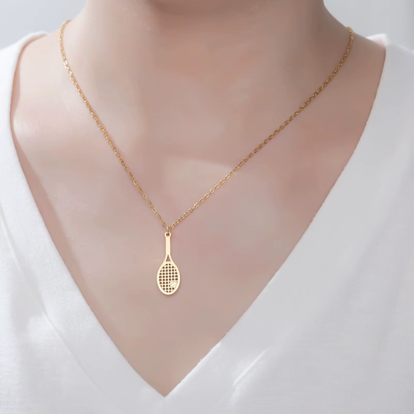 Tennis Racket Pendant Women'S Necklaces 2026 Stainless Steel Sport Trendy Jewelry Gold Color Necklaces Valentine Gift