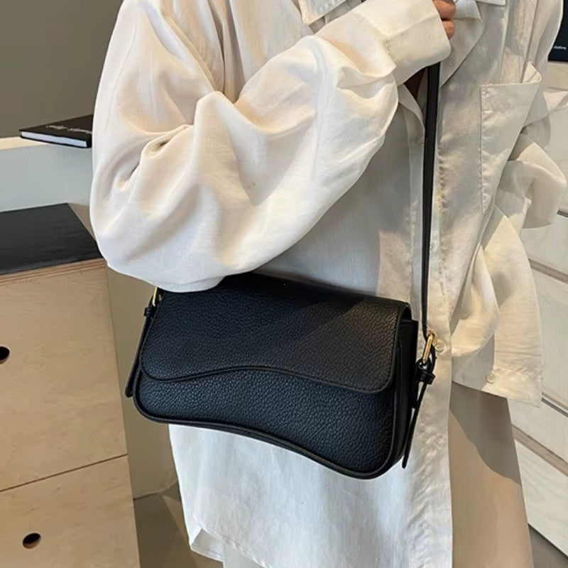 Vintage PU Leather Crossbody Bags for Women Red Lychee Pattern Flap Shoulder Bag Simple Fashion Satchels Handbags and Purses