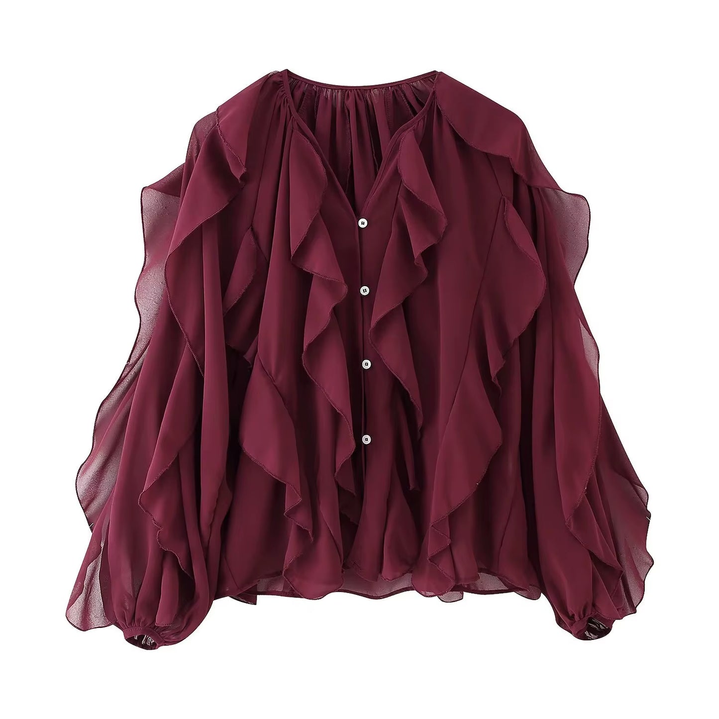 TFMLN Spring Summer Women Ruffle Blouses Shirts 2025 New Female Fashion Single Breasted Tierred Causal Tops Beach Style Shirt