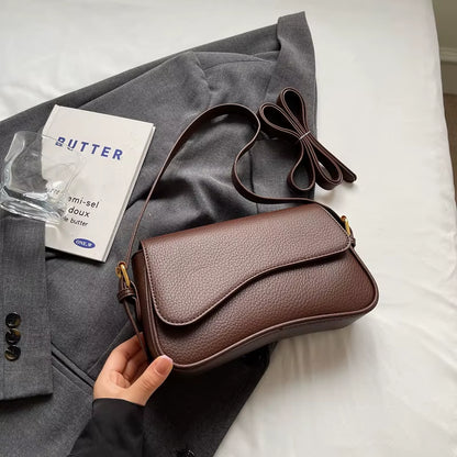 Vintage PU Leather Crossbody Bags for Women Red Lychee Pattern Flap Shoulder Bag Simple Fashion Satchels Handbags and Purses