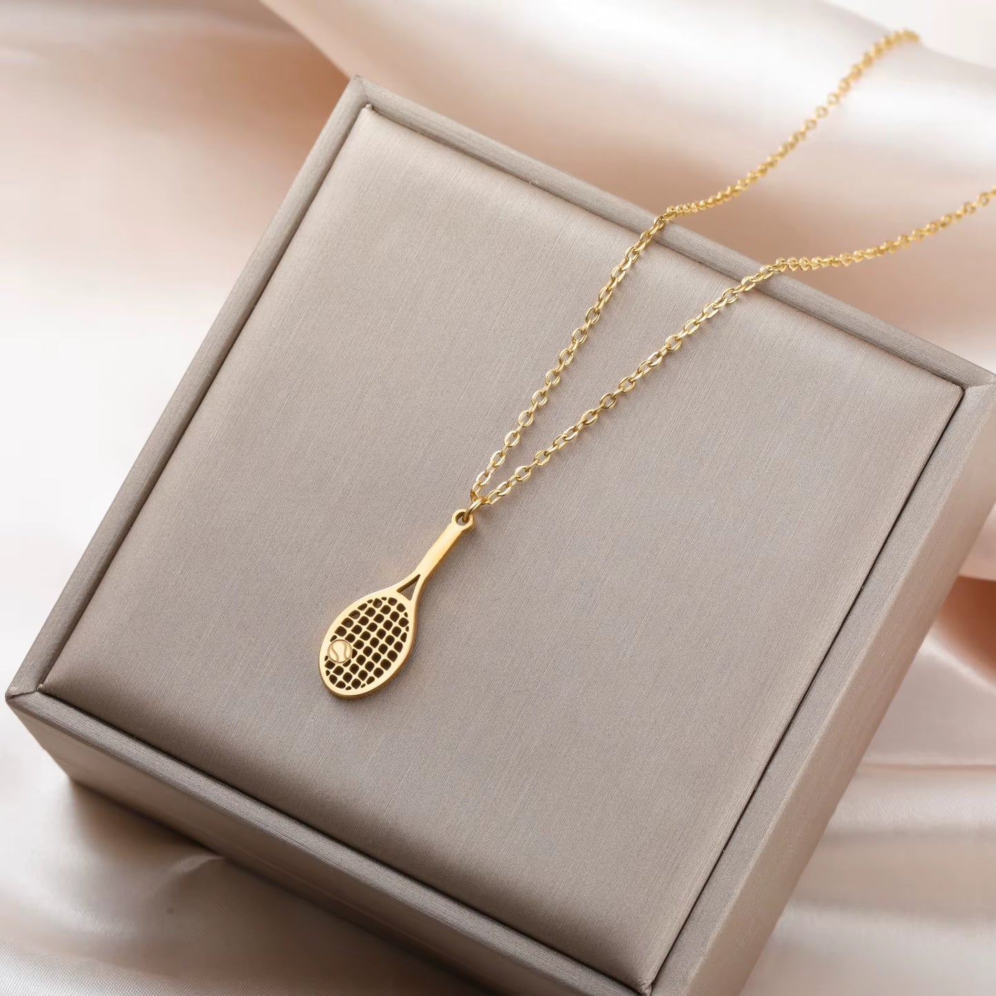 Tennis Racket Pendant Women'S Necklaces 2026 Stainless Steel Sport Trendy Jewelry Gold Color Necklaces Valentine Gift