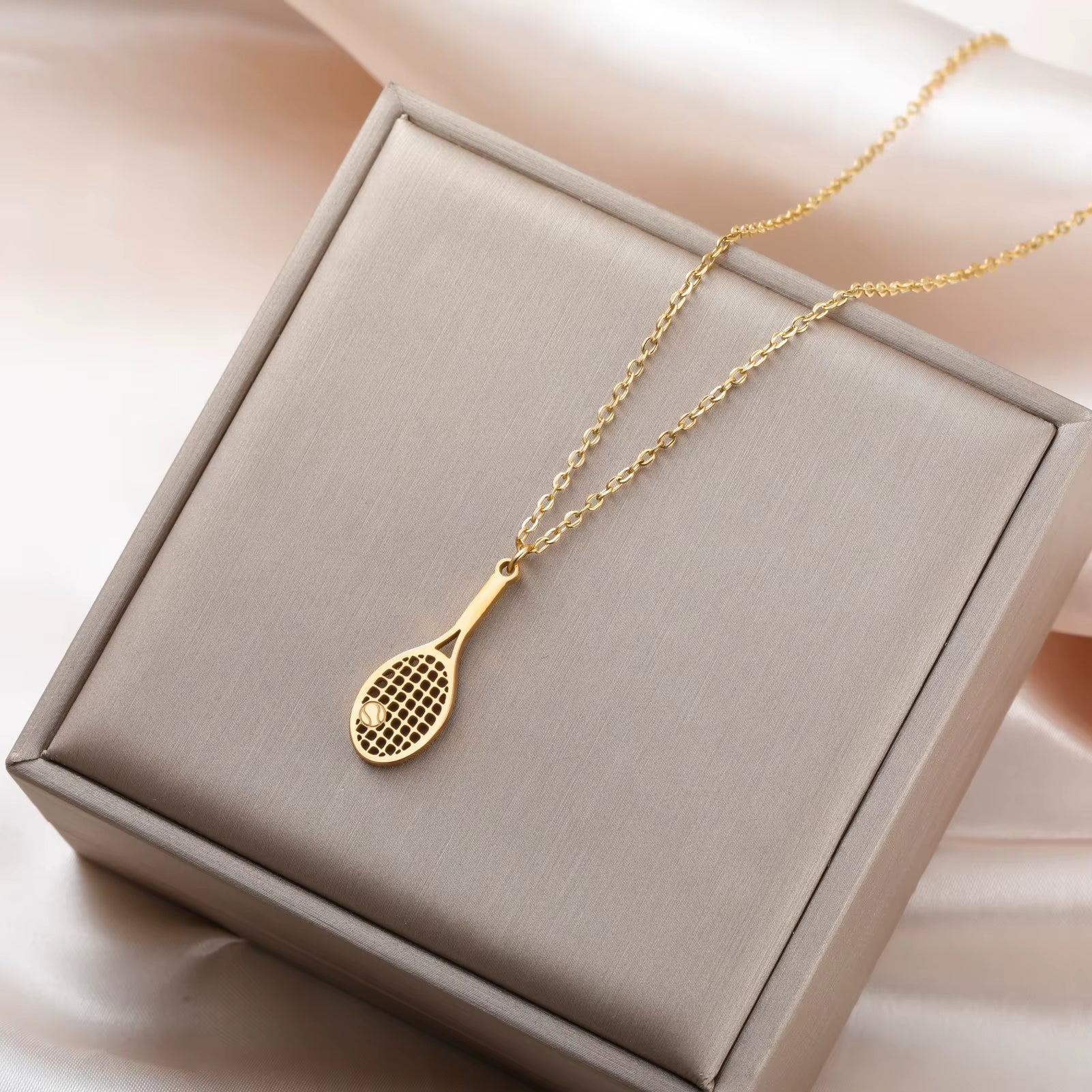Tennis Racket Pendant Women'S Necklaces 2026 Stainless Steel Sport Trendy Jewelry Gold Color Necklaces Valentine Gift
