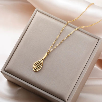 Tennis Racket Pendant Women'S Necklaces 2026 Stainless Steel Sport Trendy Jewelry Gold Color Necklaces Valentine Gift