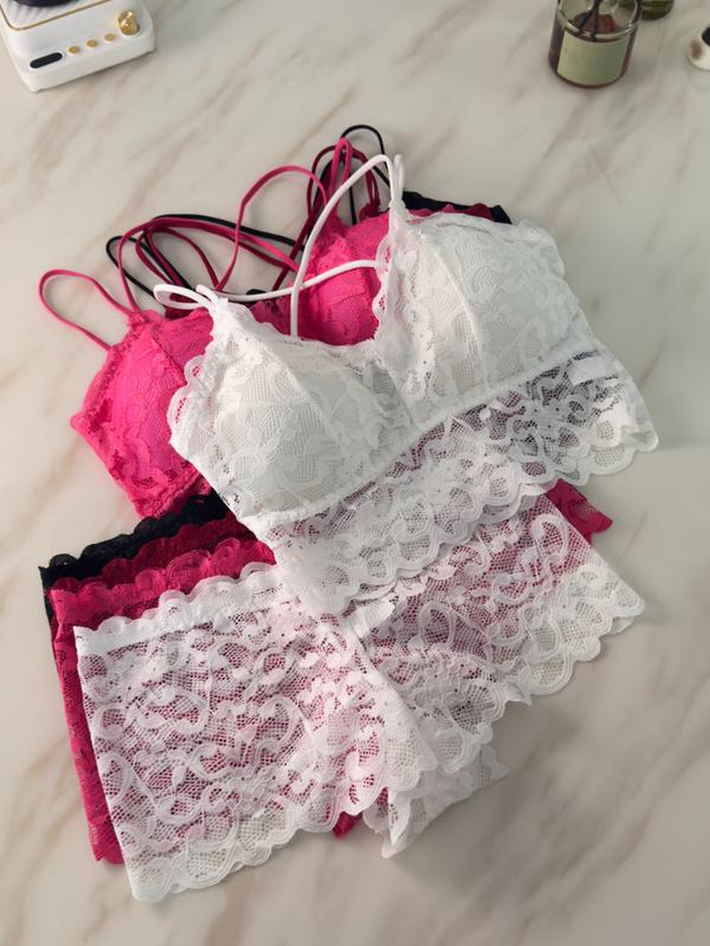 HICLOTH Women’S 4-Piece Lace Bralette & Panty Set – Soft, Lightweight & Comfy | Double-Strap Design with Matching Lace Underwear for Everyday Wear