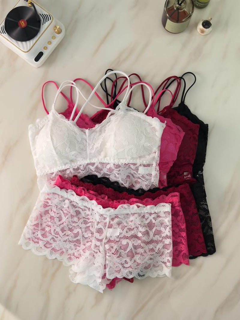 HICLOTH Women’S 4-Piece Lace Bralette & Panty Set – Soft, Lightweight & Comfy | Double-Strap Design with Matching Lace Underwear for Everyday Wear