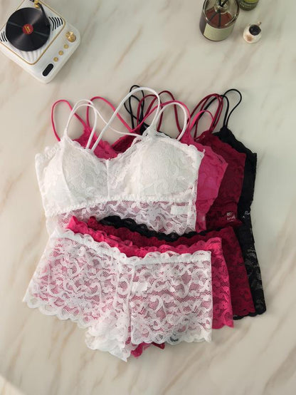 HICLOTH Women’S 4-Piece Lace Bralette & Panty Set – Soft, Lightweight & Comfy | Double-Strap Design with Matching Lace Underwear for Everyday Wear