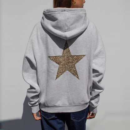 Casual Sequined Angel Wings Oversized Hoodie Women Loose Grey Long Sleeve Street Warm Pullover 2025 Winter Lady Daily Wear New